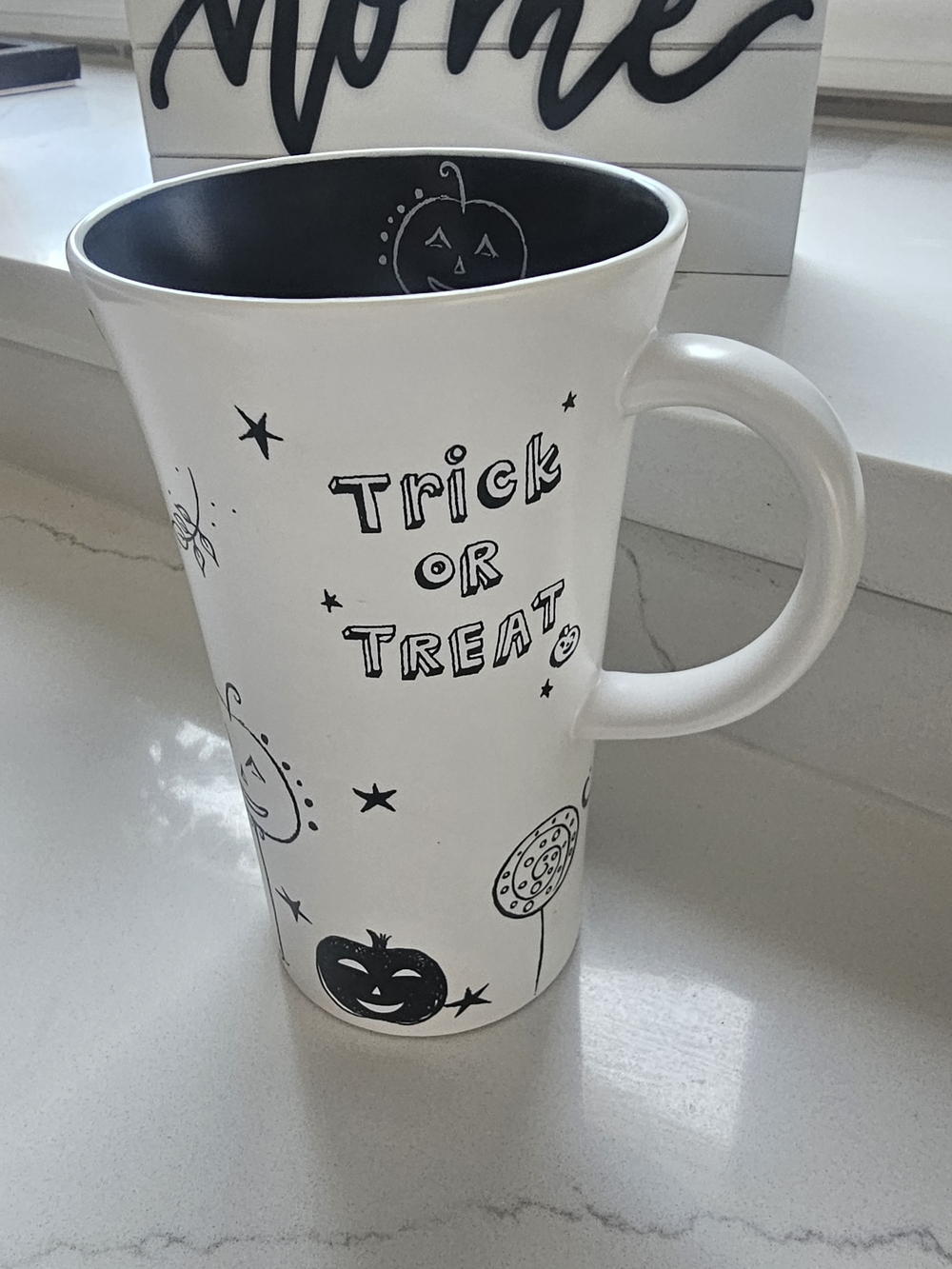 Starbucks White and Black 'Trick or Treat' Halloween Ceramic Mug